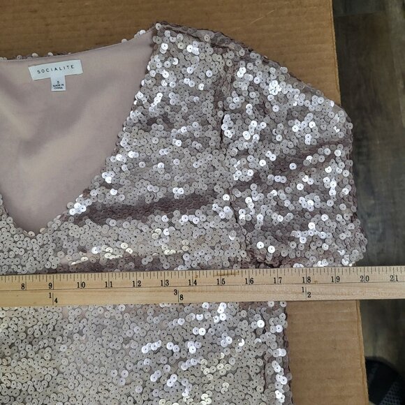 SOCIALITE Women's Small Sequin V Neck Top Blouse Champagne Gold - Picture 5 of 8